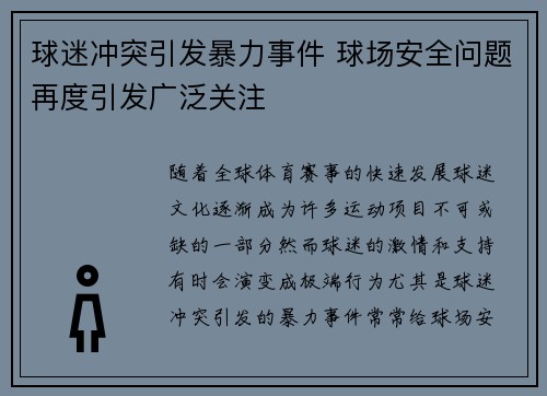 球迷冲突引发暴力事件 球场安全问题再度引发广泛关注