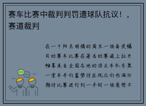 赛车比赛中裁判判罚遭球队抗议！，赛道裁判